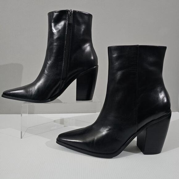 NEW Vince Camuto Allie Ankle Bootie Womens 10  Black Leather Western Block Heel - Picture 2 of 14